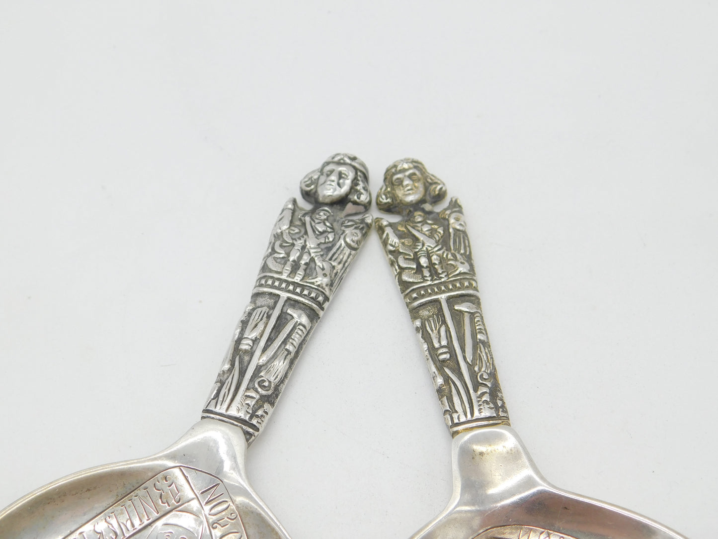 Victorian Danish .830 Silver Religious Detail Anointing Spoons Antique 1887