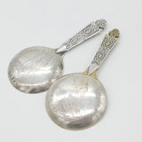 Victorian Danish .830 Silver Religious Detail Anointing Spoons Antique 1887