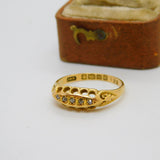 Edwardian 18ct Yellow Gold Five Stone Diamond Boat Ring 1903 Birmingham Antique