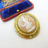 Victorian Gold Plated Carved Shell Classical Lyre Cameo Brooch Antique c1860