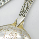 Victorian Danish .830 Silver Religious Detail Anointing Spoons Antique 1887