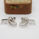 18ct White Gold Diamond Set Heart Shaped Modernist Earrings Vintage c2000
