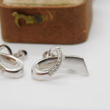 18ct White Gold Diamond Set Heart Shaped Modernist Earrings Vintage c2000