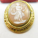Victorian Gold Plated Carved Shell Classical Lyre Cameo Brooch Antique c1860