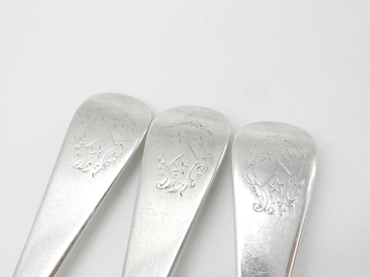 George II Set of Three Sterling Silver Heraldic Crest Serving Spoons 1754 London