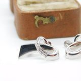 18ct White Gold Diamond Set Heart Shaped Modernist Earrings Vintage c2000