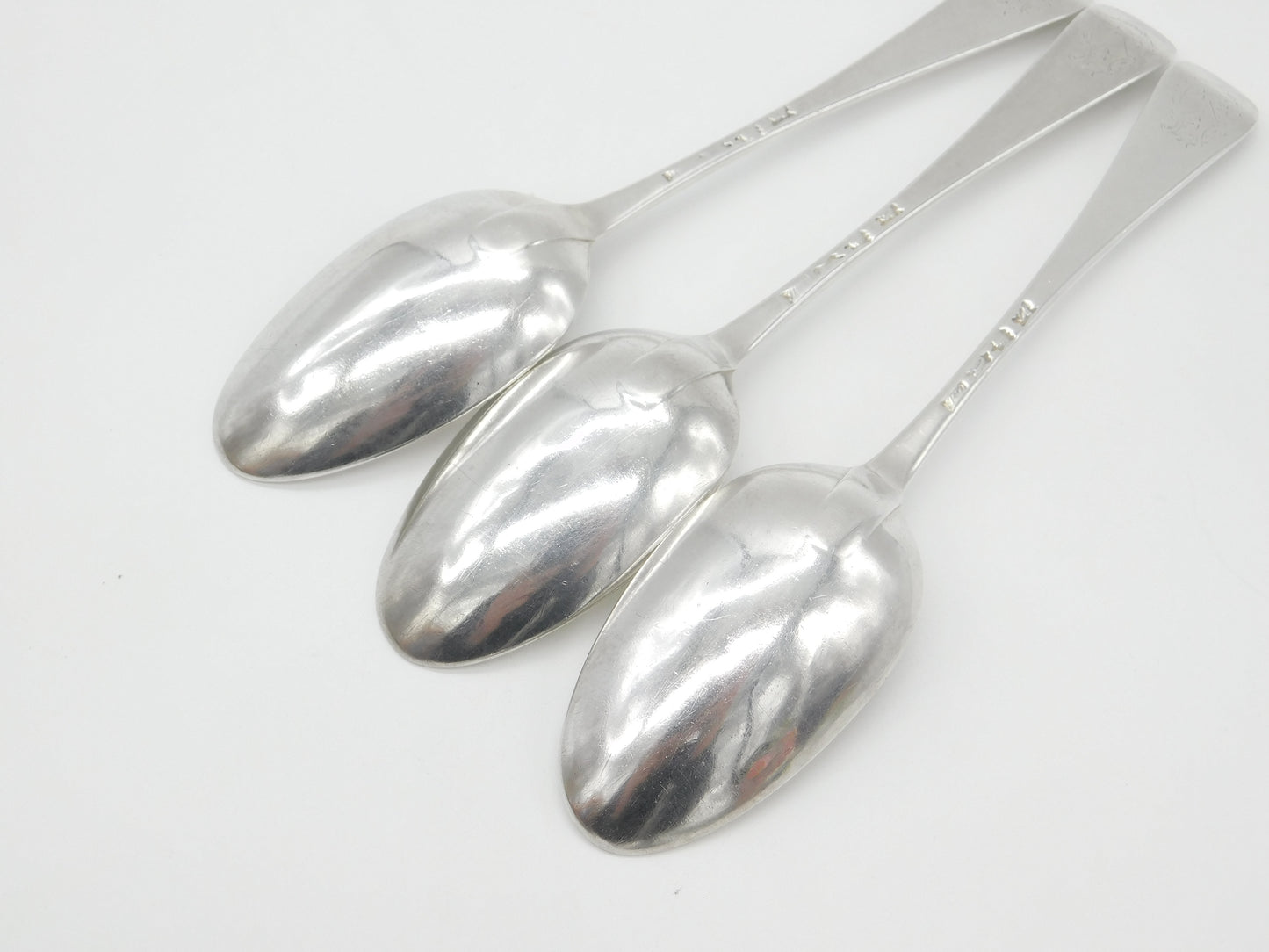 George II Set of Three Sterling Silver Heraldic Crest Serving Spoons 1754 London