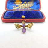 Norwegian .830 Silver Gilt Amethyst & Ruby Set Insect Bug Clip Brooch Antique
