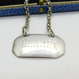 Edwardian Sterling Silver Claret Decanter Label Antique 1904 Birmingham