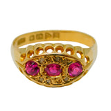 Edwardian 18ct Yellow Gold, Ruby & Diamond Boat Ring Antique 1909 Chester