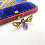 Norwegian .830 Silver Gilt Amethyst & Ruby Set Insect Bug Clip Brooch Antique