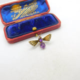 Norwegian .830 Silver Gilt Amethyst & Ruby Set Insect Bug Clip Brooch Antique