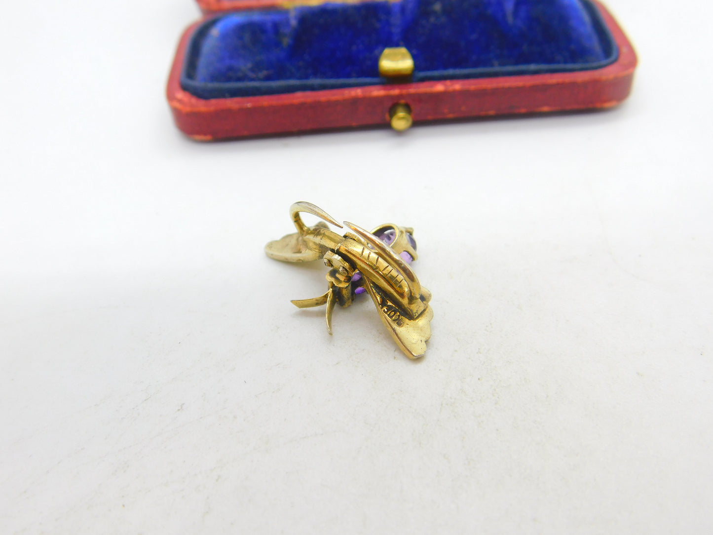 Norwegian .830 Silver Gilt Amethyst & Ruby Set Insect Bug Clip Brooch Antique