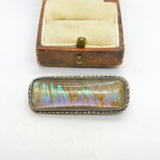 Sterling Silver Mounted Morpho Butterfly Wing Set Brooch Pin Antique c1920