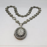 Victorian Sterling Silver Floral Pattern Mourning Locket Collar Antique c1860