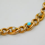 Victorian 15ct Yellow Gold, Seed Pearl & Turquoise Dress Bracelet Antique c1880