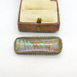 Sterling Silver Mounted Morpho Butterfly Wing Set Brooch Pin Antique c1920