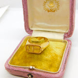 Egyptian 21ct Yellow Gold Hieroglyphic Pattern Signet Ring Antique c1920