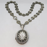 Victorian Sterling Silver Floral Pattern Mourning Locket Collar Antique c1860