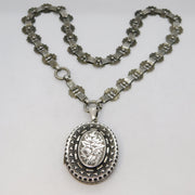 Victorian Sterling Silver Floral Pattern Mourning Locket Collar Antique c1860