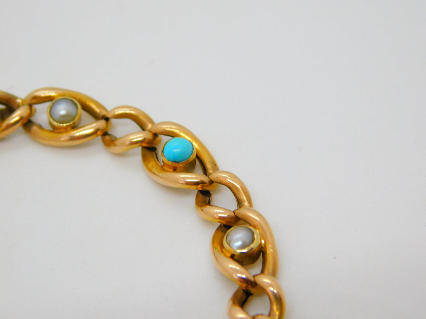 Victorian 15ct Yellow Gold, Seed Pearl & Turquoise Dress Bracelet Antique c1880