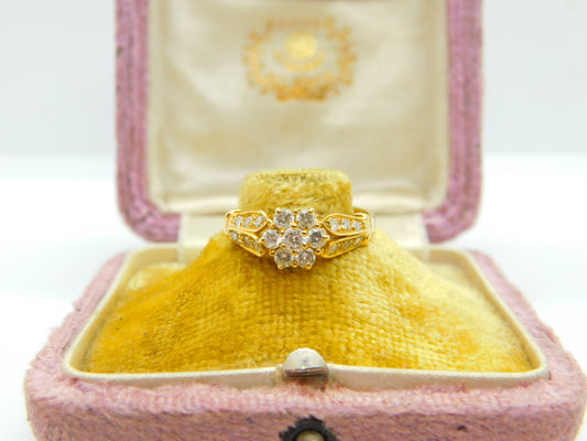 18ct Yellow Gold & 0.5ct Diamond Daisy Cluster Ring Vintage c1980 Handmade