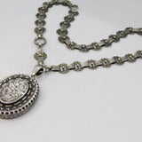 Victorian Sterling Silver Floral Pattern Mourning Locket Collar Antique c1860