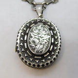 Victorian Sterling Silver Floral Pattern Mourning Locket Collar Antique c1860