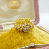 18ct Yellow Gold & 0.5ct Diamond Daisy Cluster Ring Vintage c1980 Handmade