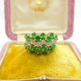 9ct Yellow Gold, Emerald & Diamond Cluster Ring 2003 Birmingham Vintage