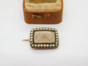 Regency Georgian 9ct Gold, Seed Pearl & Woven Hair Mourning Brooch c1830 Antique
