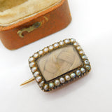 Regency Georgian 9ct Gold, Seed Pearl & Woven Hair Mourning Brooch c1830 Antique