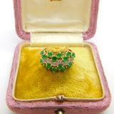 9ct Yellow Gold, Emerald & Diamond Cluster Ring 2003 Birmingham Vintage