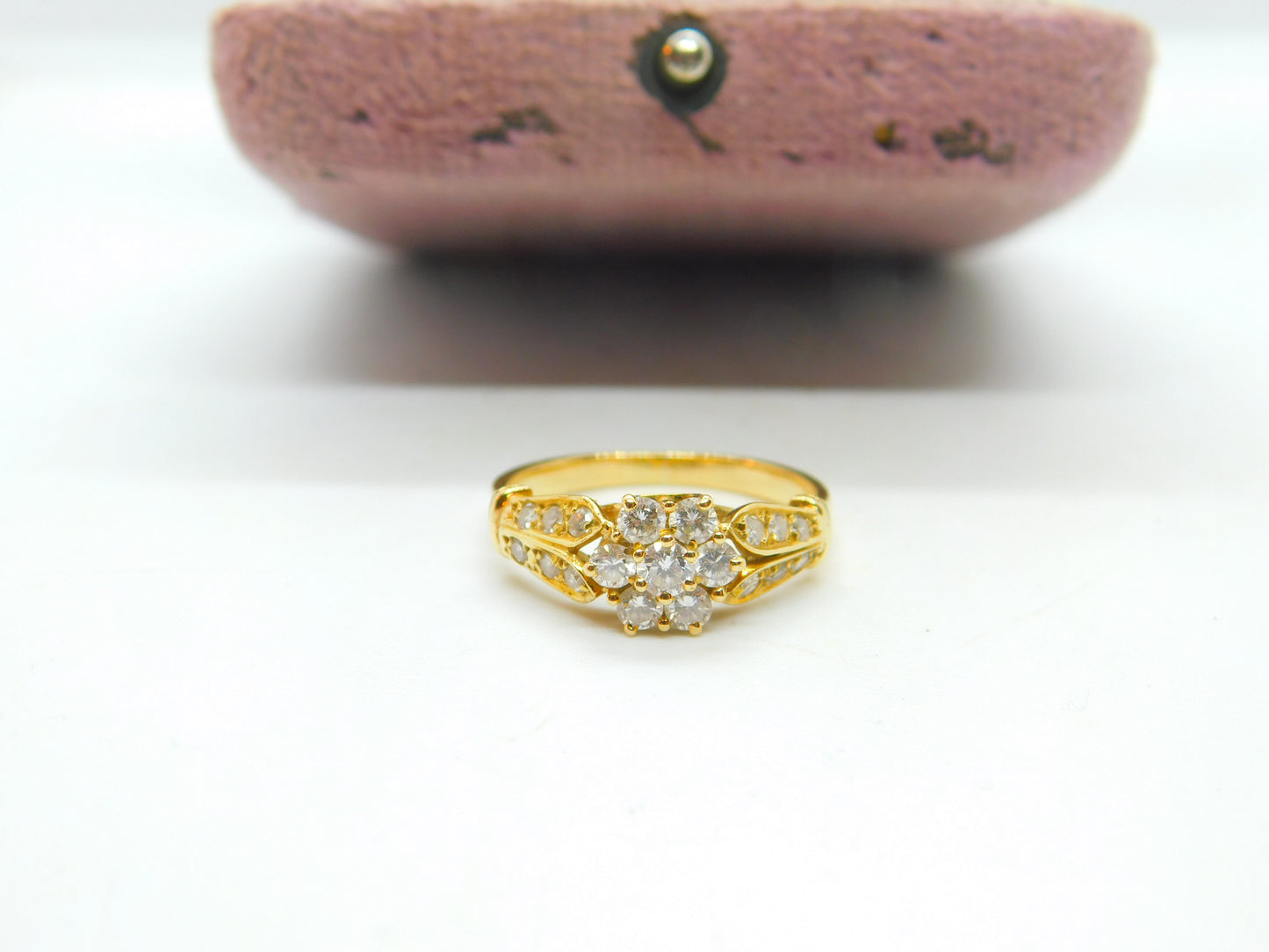 18ct Yellow Gold & 0.5ct Diamond Daisy Cluster Ring Vintage c1980 Handmade