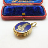 Victorian 9ct Gold Back & Front Fern Leaf Enamel Locket Antique c1890 Good Luck