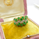 9ct Yellow Gold, Emerald & Diamond Cluster Ring 2003 Birmingham Vintage