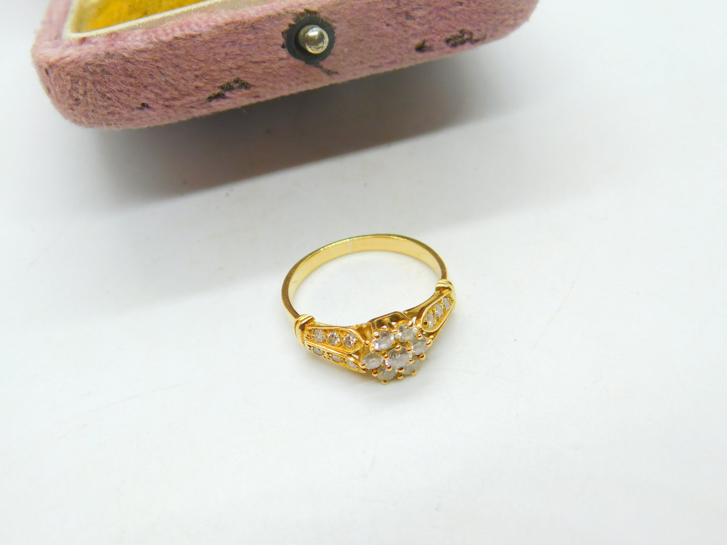 18ct Yellow Gold & 0.5ct Diamond Daisy Cluster Ring Vintage c1980 Handmade