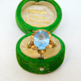 9ct Yellow Gold & Blue Topaz Floral Dress Ring Vintage 1971 London