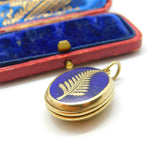 Victorian 9ct Gold Back & Front Fern Leaf Enamel Locket Antique c1890 Good Luck