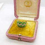 9ct Yellow Gold, Emerald & Diamond Cluster Ring 2003 Birmingham Vintage