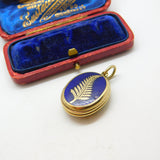Victorian 9ct Gold Back & Front Fern Leaf Enamel Locket Antique c1890 Good Luck