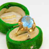 9ct Yellow Gold & Blue Topaz Floral Dress Ring Vintage 1971 London