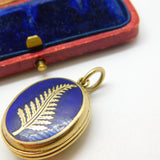 Victorian 9ct Gold Back & Front Fern Leaf Enamel Locket Antique c1890 Good Luck