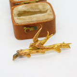 Victorian 15ct Yellow Gold Swallow Bird Sweetheart Brooch Antique c1880