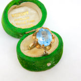9ct Yellow Gold & Blue Topaz Floral Dress Ring Vintage 1971 London
