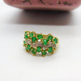 9ct Yellow Gold, Emerald & Diamond Cluster Ring 2003 Birmingham Vintage