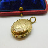 Victorian 9ct Gold Back & Front Fern Leaf Enamel Locket Antique c1890 Good Luck