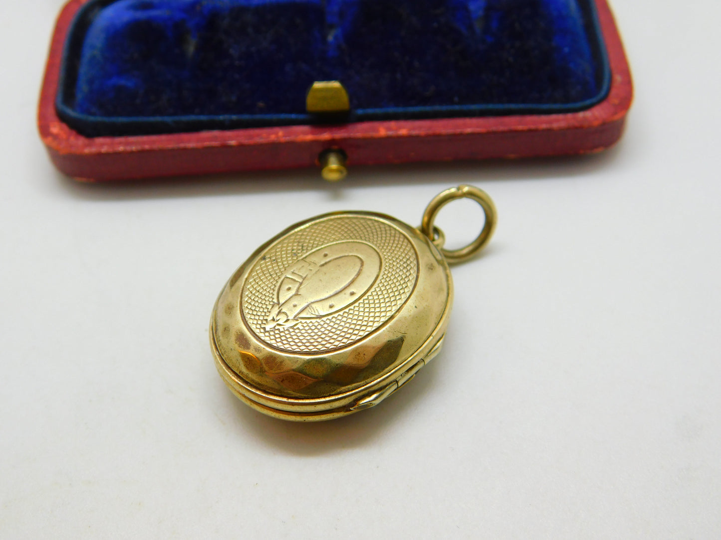 Victorian 9ct Gold Back & Front Fern Leaf Enamel Locket Antique c1890 Good Luck