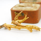 Victorian 15ct Yellow Gold Swallow Bird Sweetheart Brooch Antique c1880