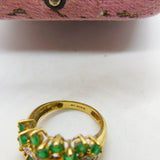9ct Yellow Gold, Emerald & Diamond Cluster Ring 2003 Birmingham Vintage